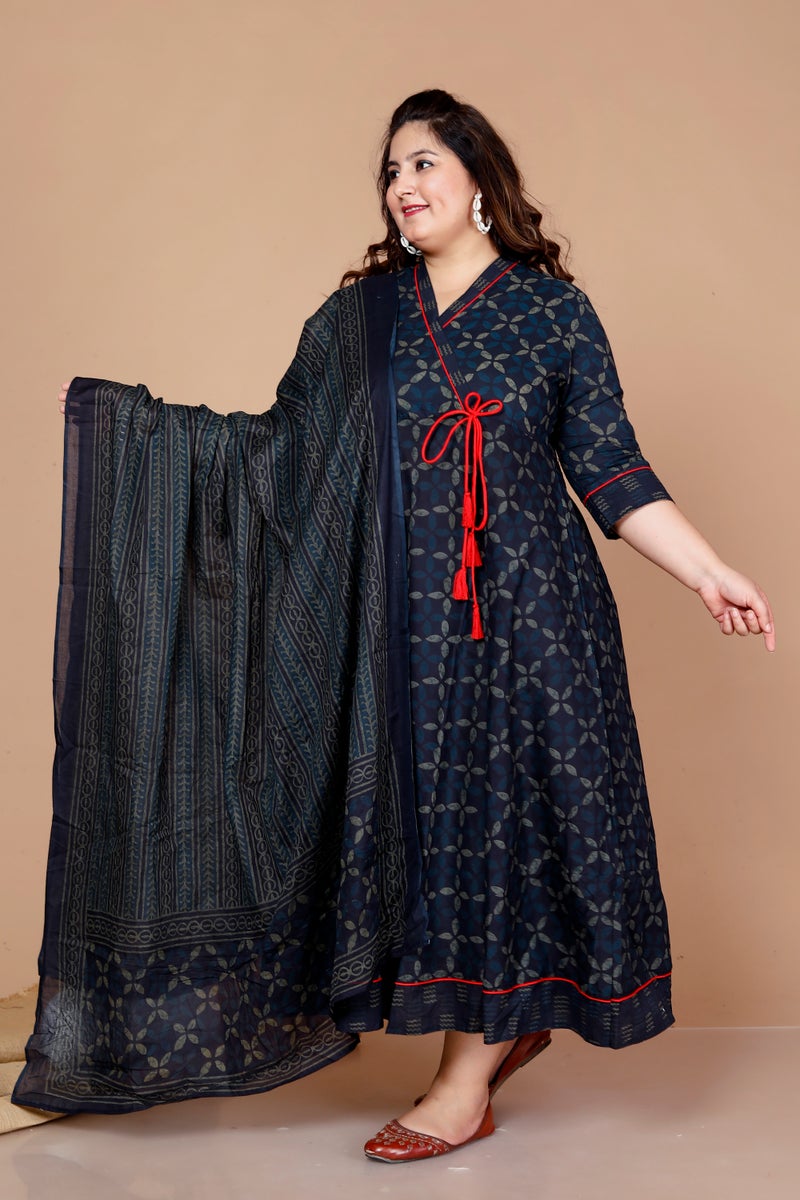 Miravan Blue Anarkali Kurta & Dupatta Set for Women - Image 2